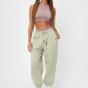 Nasty Gal Cuffed High Waisted Jogger Sweats in Sage Green